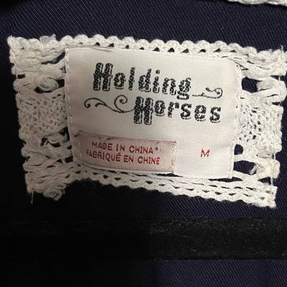 Holding Horses Anthropologie Navy Ric Rac Mini Long Sleeve Zig Zag Dress Medium - Picture 6 of 13